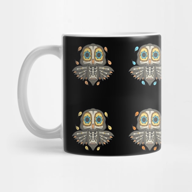 Colorful Grey Orange Beige Yellow Blue Owl Day of the Dead Skeleton by Scriptnbones